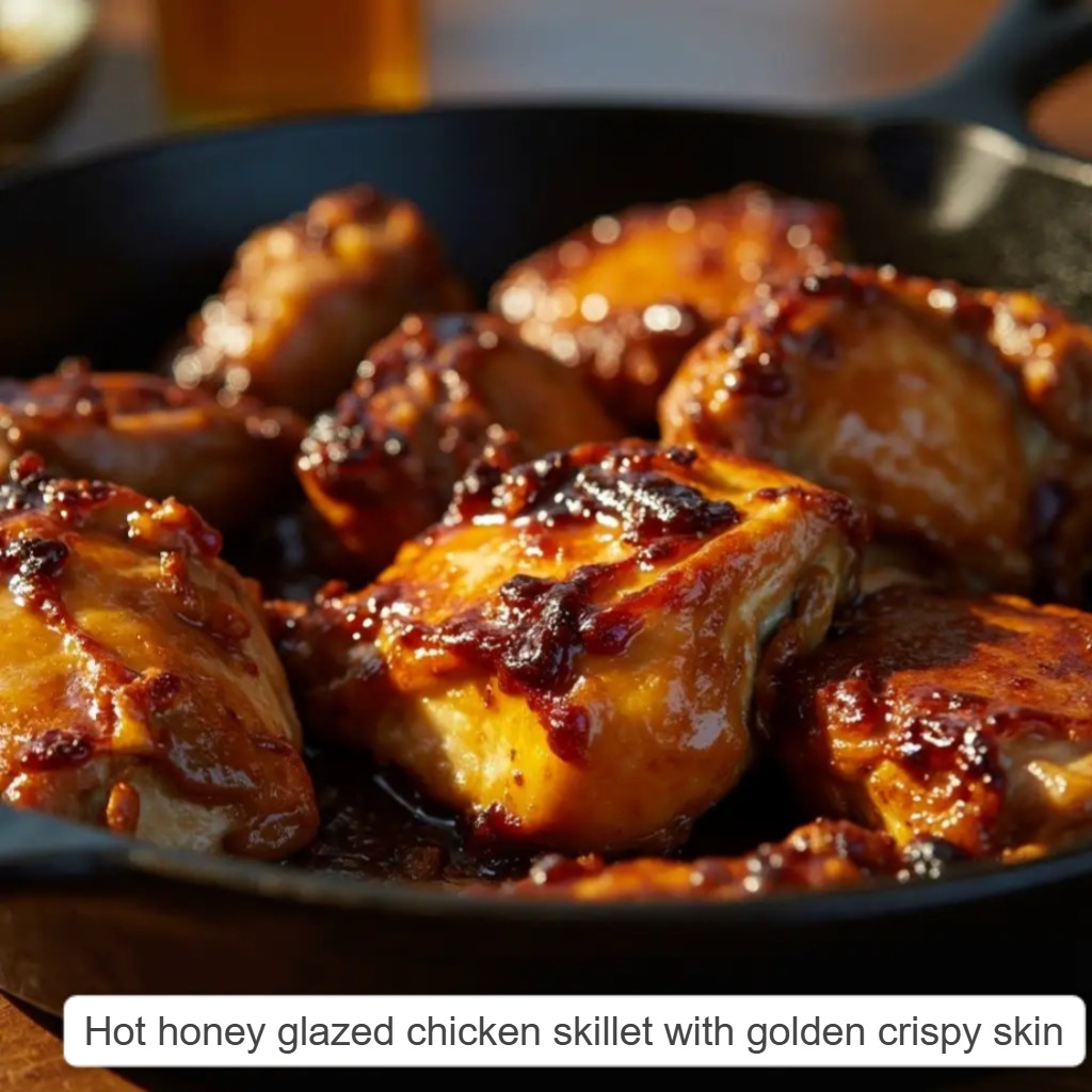 Hot Honey Glazed Chicken Skillet – A Sweet & Spicy One-Pan Delight 9 Hot honey glazed chicken skillet with golden crispy skin