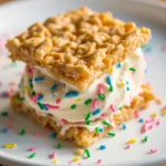 Rice Crispy Ice Cream Sandwiches – The Best No-Bake Summer Treat for 2025 7 Close-up of rice crispy ice cream sandwiches with sprinkles
