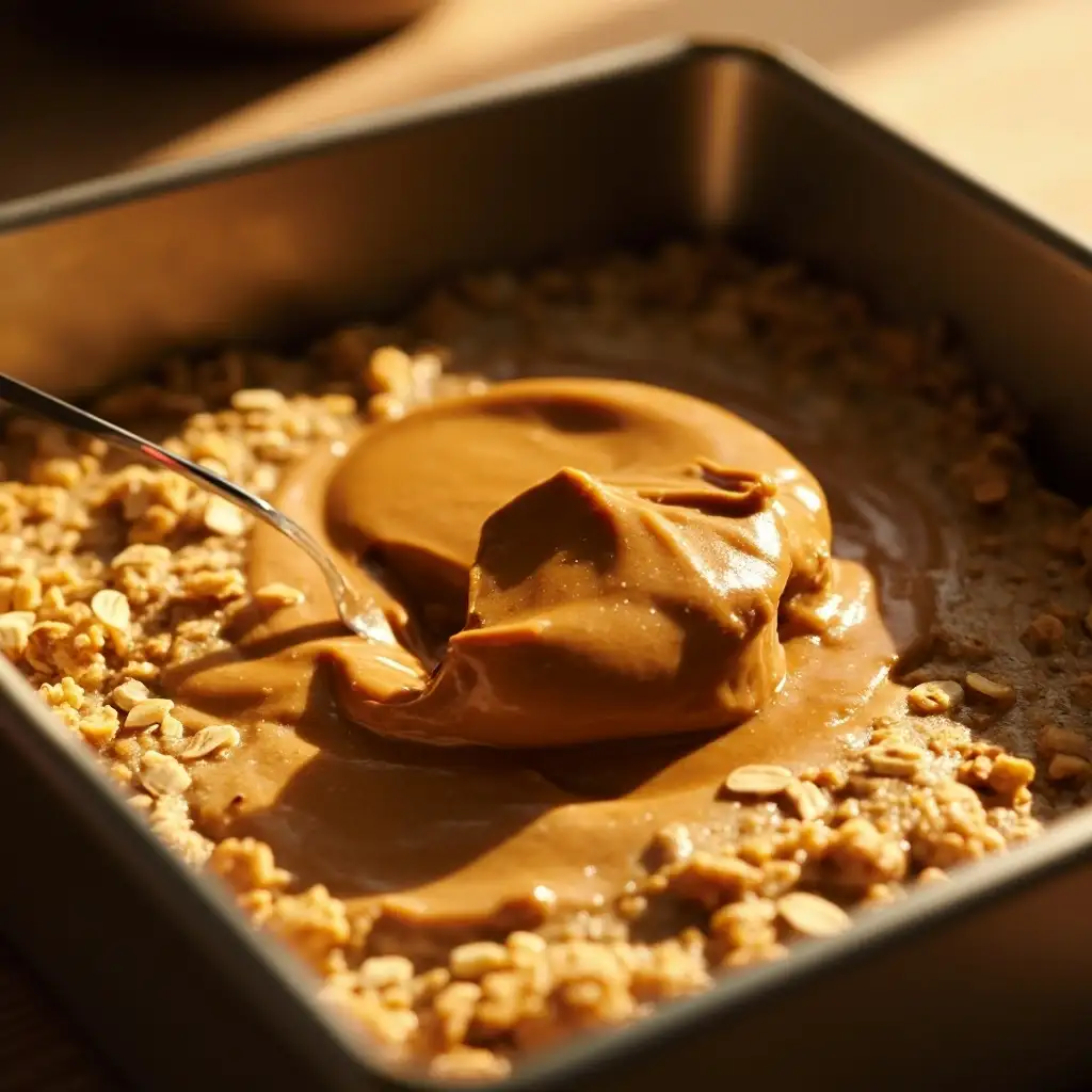 High-Protein Peanut Butter Banana Oatmeal Bars (Easy + Healthy Recipe) 8 Swirling peanut butter into banana oatmeal bar batter